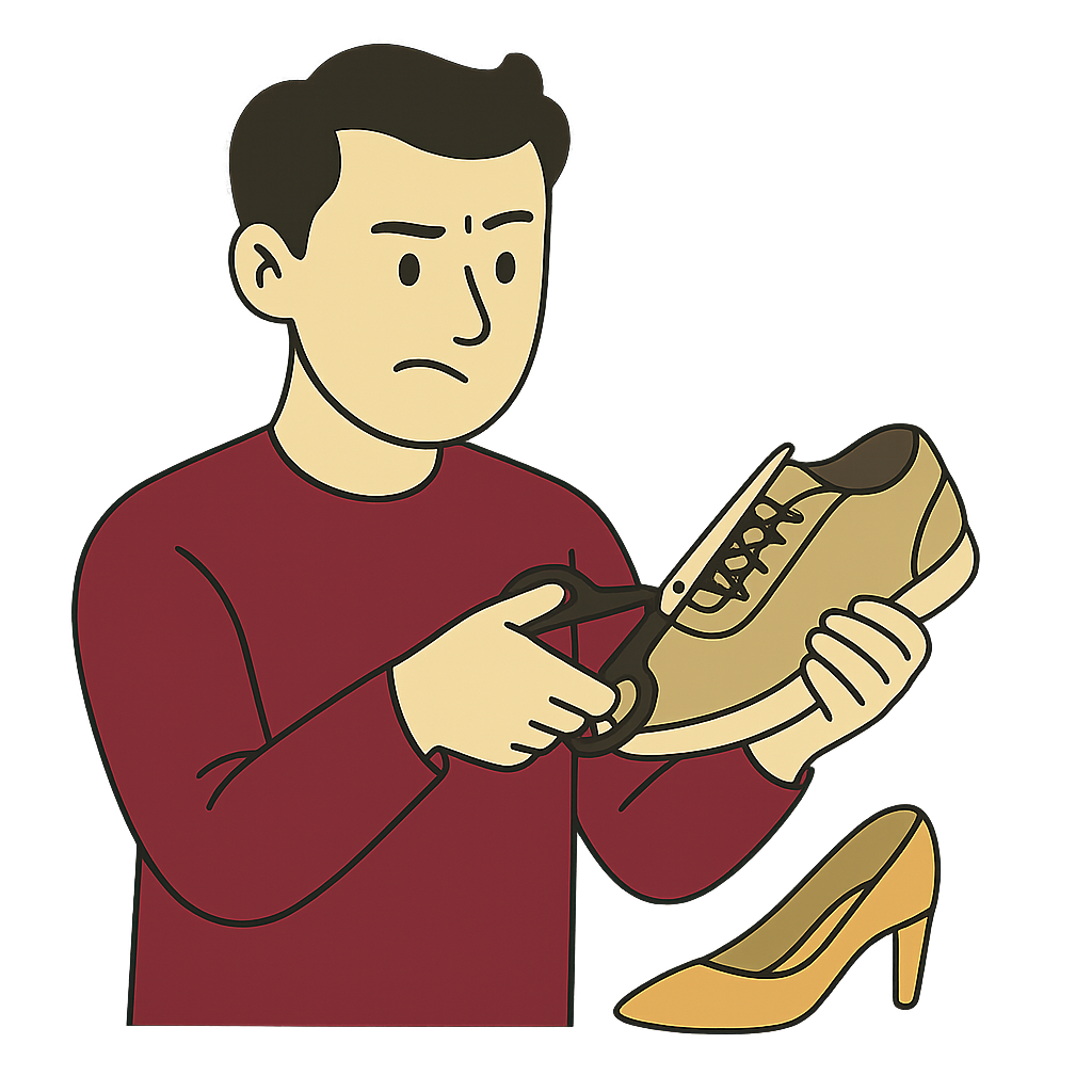Man cutting shoes