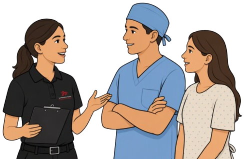 Staff members with a patient